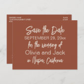 Modern Boho Minimalist Terracotta Save the Date Briefkaart (Voorkant / Achterkant)