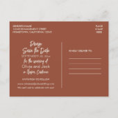 Modern Boho Minimalist Terracotta Save the Date Briefkaart (Achterkant)