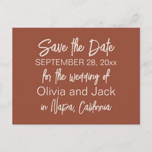 Modern Boho Minimalist Terracotta Save the Date Briefkaart (Voorkant)