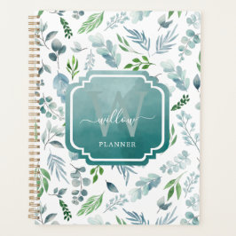 Modern Boho Monogram Greenery Eucalyptus Foliage Planner