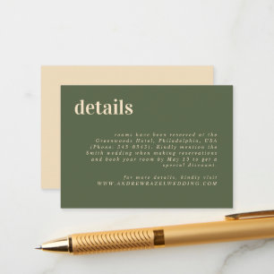 Modern Boho Moss Green Wedding Informatiekaartje