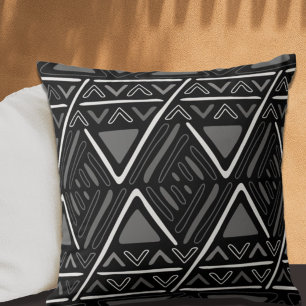 Modern Boho Mud Cloth Pattern Black Kussen