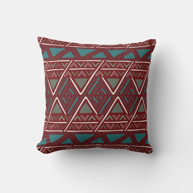 Modern Boho Mud Cloth Pattern Burgundy Kussen (Voorkant)