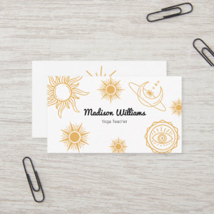Modern Boho Mystical Yellow Sun en Moon Pattern Visitekaartje