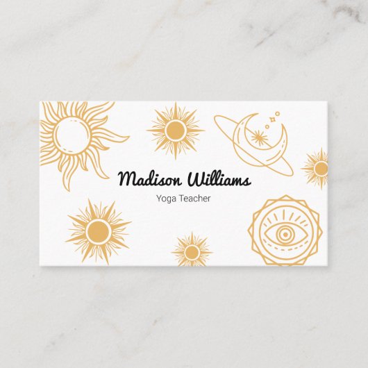 Modern Boho Mystical Yellow Sun en Moon Pattern Visitekaartje (Voorkant)