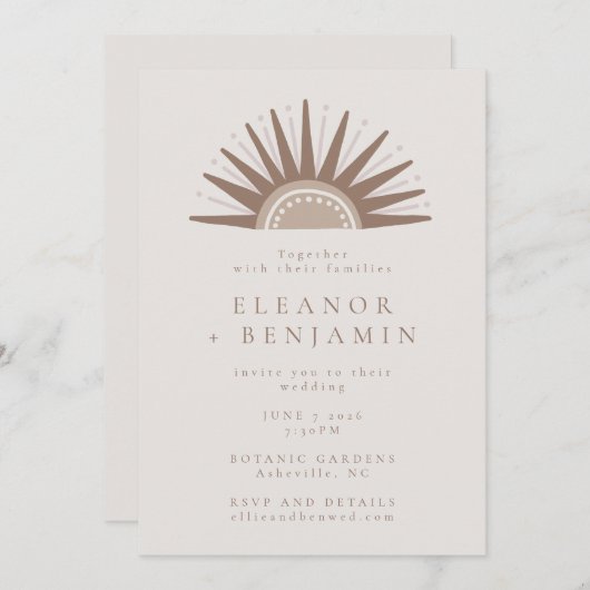 Modern Boho Natuur Sun Shape Taupe Unique Wedding Kaart (Voorkant / Achterkant)
