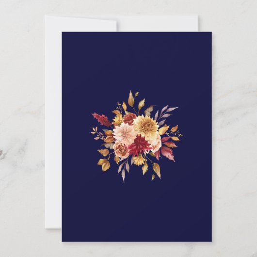 Modern Boho Navy Blauw Verbrand Sinaasappel Bloeme Kaart (Achterkant)