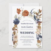 Modern Boho Navy Blue Rust Wedding Uitnodiging (Voorkant)