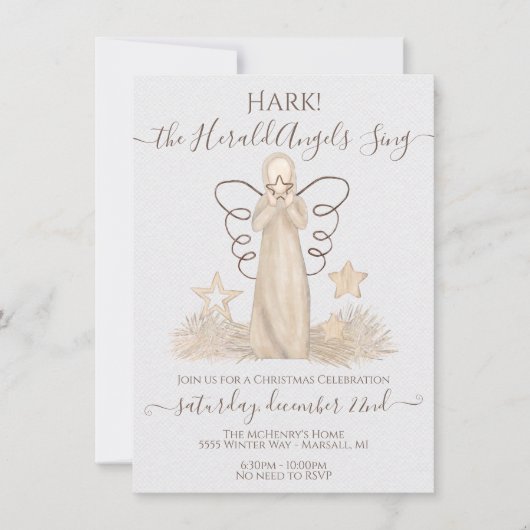 Modern Boho Neutral Herald Angel Kerstmis Kaart (Voorkant)