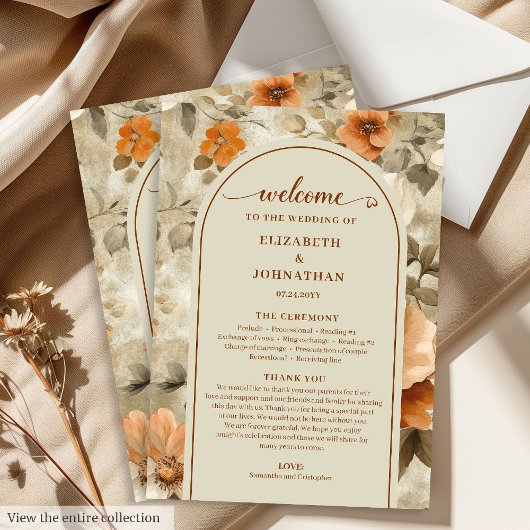 Modern Boho Neutral Rust Beige Sage Floral Program Programmakaart