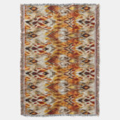 Modern Boho Neutrals Brown Oranje Ikat Tribal Deken (Voorkant Verticaal)
