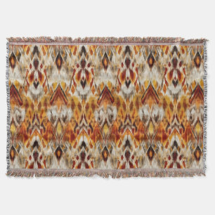 Modern Boho Neutrals Brown Oranje Ikat Tribal Deken