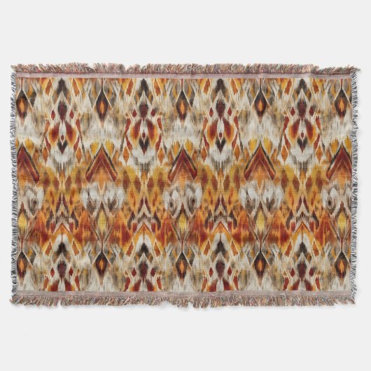Modern Boho Neutrals Brown Oranje Ikat Tribal Deken (Voorkant)