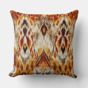 Modern Boho Neutrals Brown Oranje Ikat Tribal Kussen