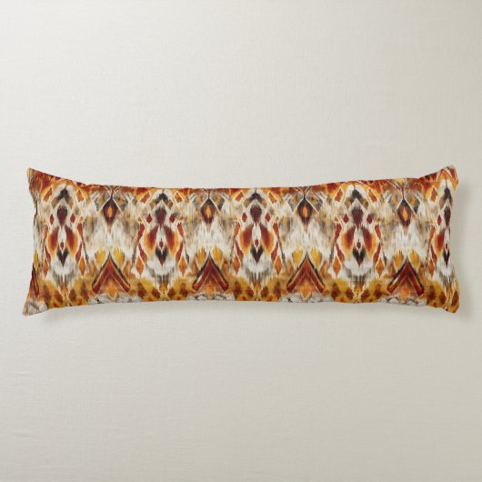 Modern Boho Neutrals Brown Oranje Ikat Tribal Lichaamskussen (Voorkant)