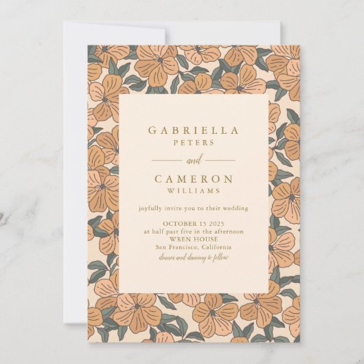 Modern Boho Neutrals Floral Garden Wedding Kaart (Voorkant)