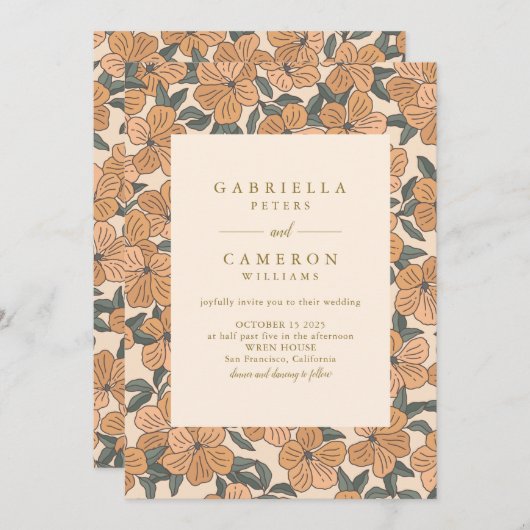Modern Boho Neutrals Floral Garden Wedding Kaart (Voorkant / Achterkant)