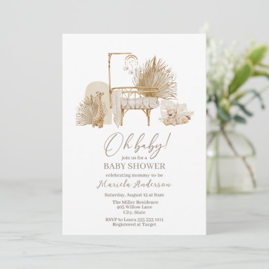 Modern Boho Nursery Mobile Baby shower Invitation Kaart (Staand voorkant)
