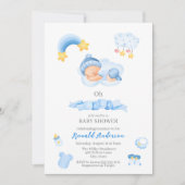 Modern Boho Nursery Waterverf Blue Het is Baby Kaart (Voorkant)