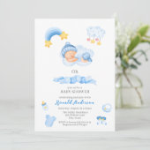 Modern Boho Nursery Waterverf Blue Het is Baby Kaart (Staand voorkant)