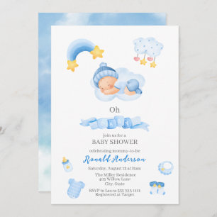 Modern Boho Nursery Waterverf Blue Het is Baby Kaart