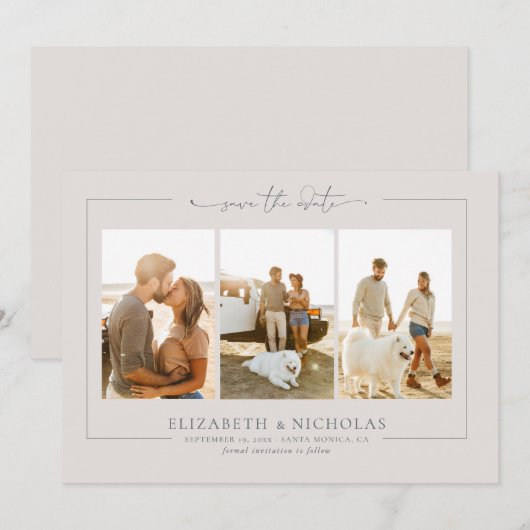 Modern Boho Oceaan Glas | 3 Foto Save the Date (Voorkant / Achterkant)