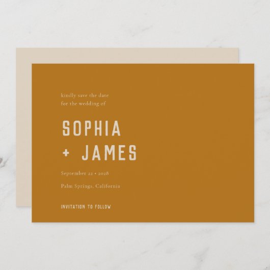 Modern Boho Ochre Burnt Oranje Typografie Save The Date (Voorkant / Achterkant)