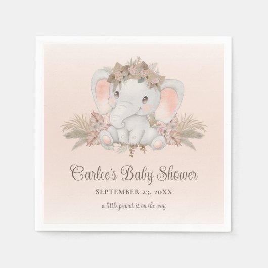 Modern Boho Olifant Genderneutraal Baby shower Servet (Voorkant)