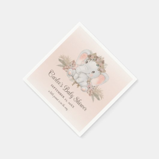 Modern Boho Olifant Genderneutraal Baby shower Servet (Hoek)