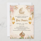 Modern Boho Pampas and Gold Lantern Iftar Dinner Kaart (Voorkant)
