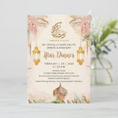 Modern Boho Pampas and Gold Lantern Iftar Dinner Kaart (Staand voorkant)