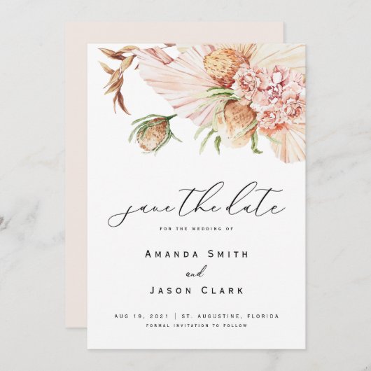 Modern Boho Pampas Dried Desert bewaart de data Kaart (Voorkant / Achterkant)