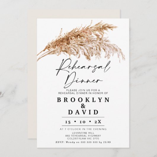 Modern Boho Pampas gras repetitie diner Kaart (Voorkant / Achterkant)