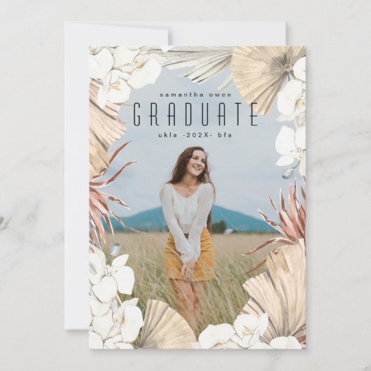 Modern Boho Pampas Grass Afstuderen Foto Universit Aankondiging (Voorkant)