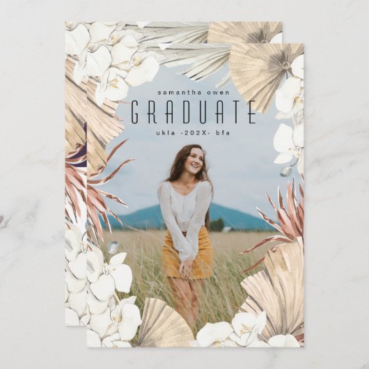 Modern Boho Pampas Grass Afstuderen Foto Universit Aankondiging (Voorkant / Achterkant)