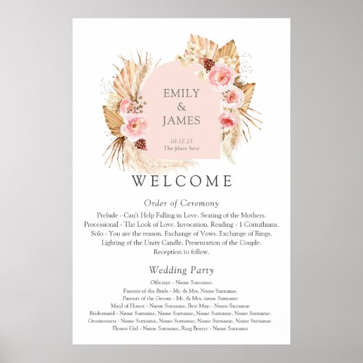 Modern Boho Pampas Grass Floral Wedding poster (Voorkant)