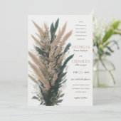 Modern Boho Pampas Grass Leaf Bouquet Wedding Kaart (Staand voorkant)