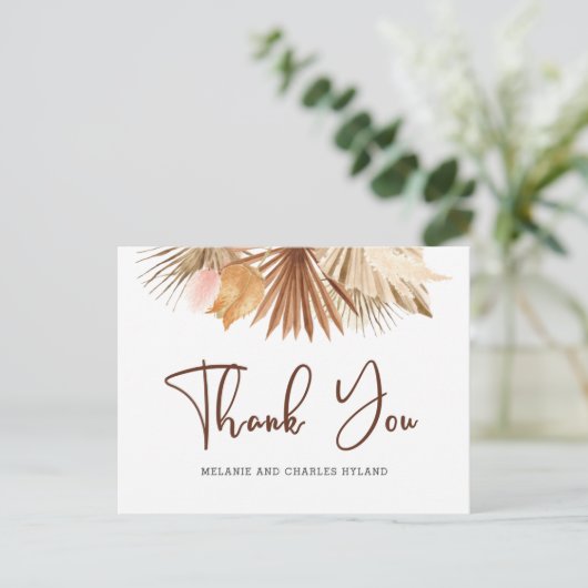 Modern Boho Pampas Grass Wedding Bedankt Postcar Briefkaart (Staand voorkant)