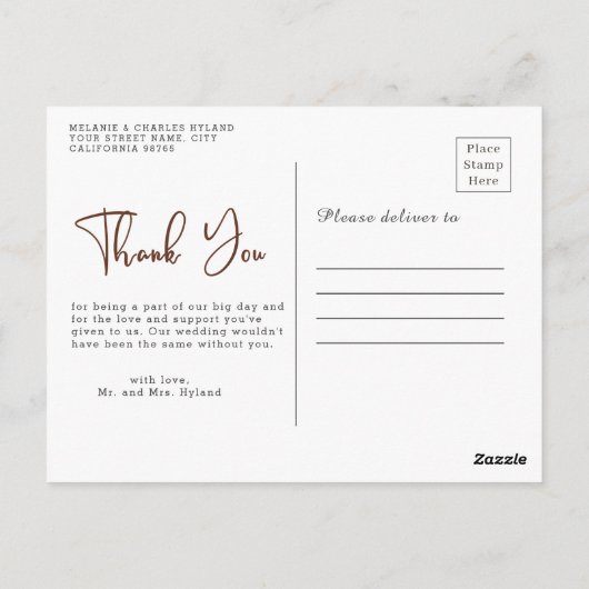 Modern Boho Pampas Grass Wedding Bedankt Postcar Briefkaart (Achterkant)