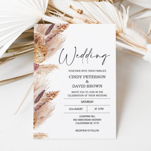 Modern Boho Pampas Grass Wedding Uitnodiging