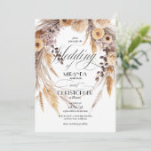 Modern Boho Pampas Grass Wreath Rustic Wedding Kaart (Staand voorkant)