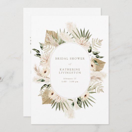 Modern Boho Pampas Wit & Goud Tekst Vrijgezellenfe Kaart (Voorkant / Achterkant)