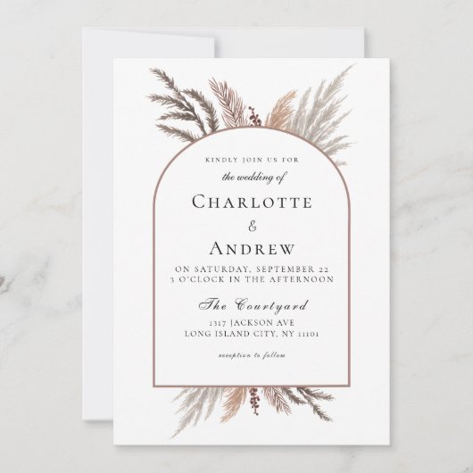 Modern Boho Pampasgras Weddenschap Kaart (Voorkant)