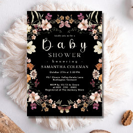 Modern Boho Pastel Wildflower Black Baby shower Kaart