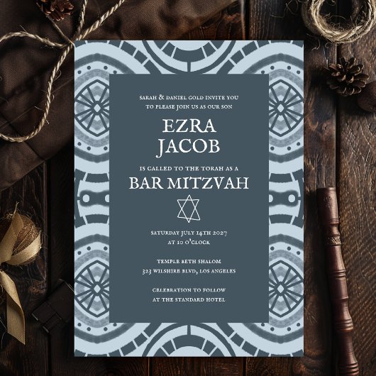 Modern Boho Patroon Custom B'nai Bat Bar Mitzvah Kaart
