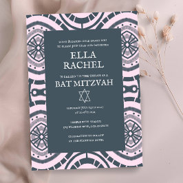 Modern Boho Patroon Custom B'nai Bat Bar Mitzvah Kaart
