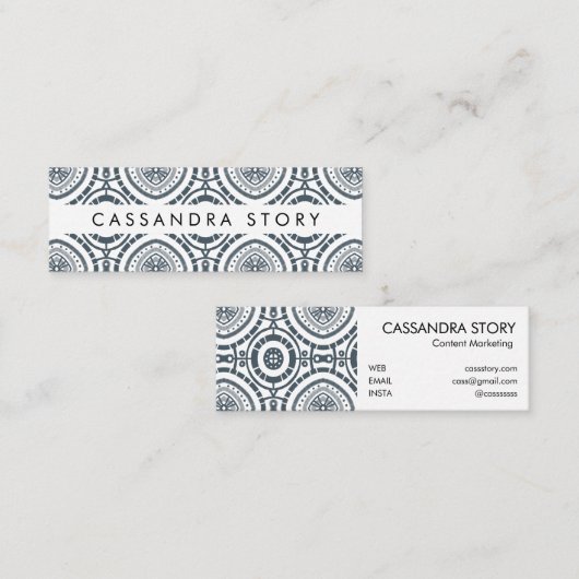 Modern Boho Pattern Denim Blue Mini Visitekaartje (Voorkant / Achterkant)