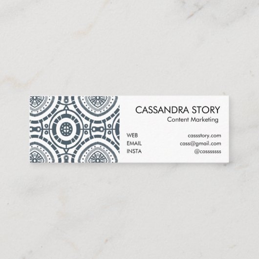 Modern Boho Pattern Denim Blue Mini Visitekaartje (Achterkant)