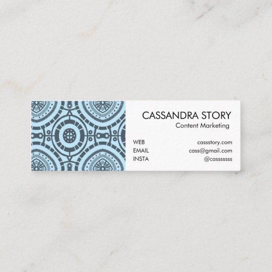 Modern Boho Pattern Denim Blue Mini Visitekaartje (Achterkant)