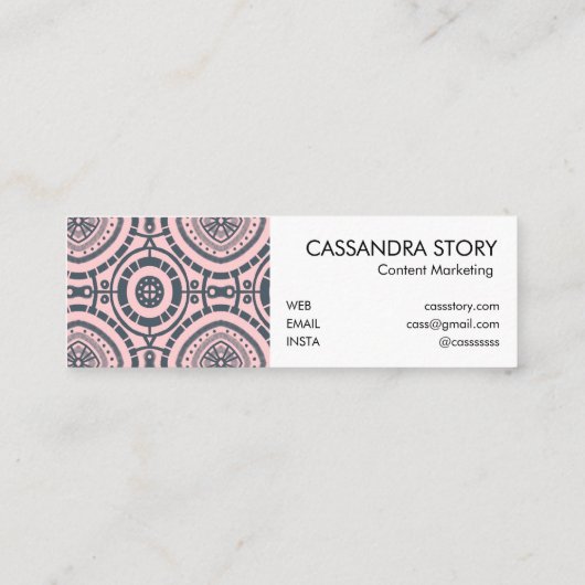 Modern Boho Pattern Denim Blue Roze Mini Visitekaartje (Achterkant)